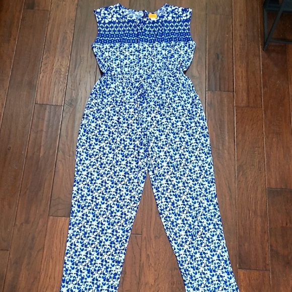 Ruby Rd Blue Geometric Sleeveless Jumpsuit size Large - Picture 1 of 12